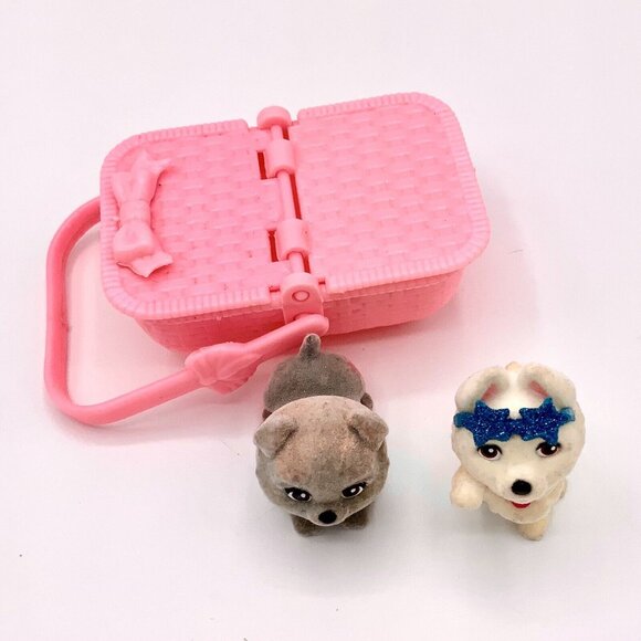 Miniature Flocked Dogs Figures Animal Puppies & Basket 1 1/4”-1 1/2” Lot Of 3 - Picture 2 of 15